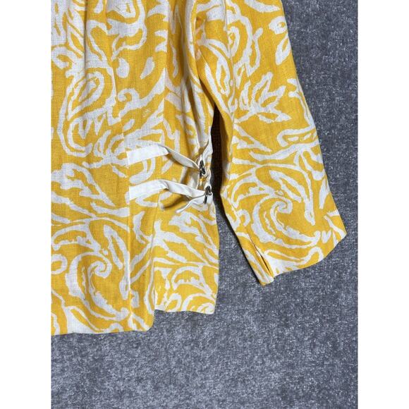 BETS By Canvasbacks Linen Zip Up Jacket Women Size LG Yellow‎ Floral Pocket USA - Picture 5 of 9